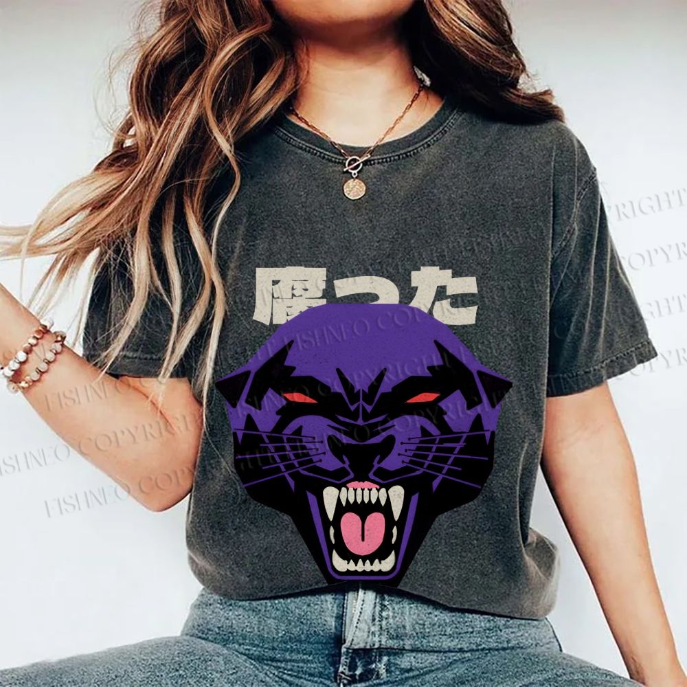 Unisex Japanese Angry Leopard Printed Washed Tee