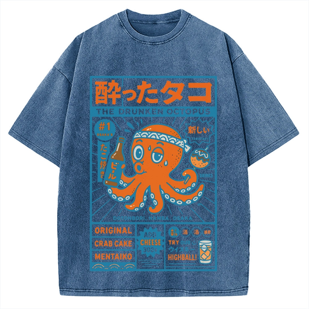 Drunken Octopus Takoyaki Vintage Washed T-shirt