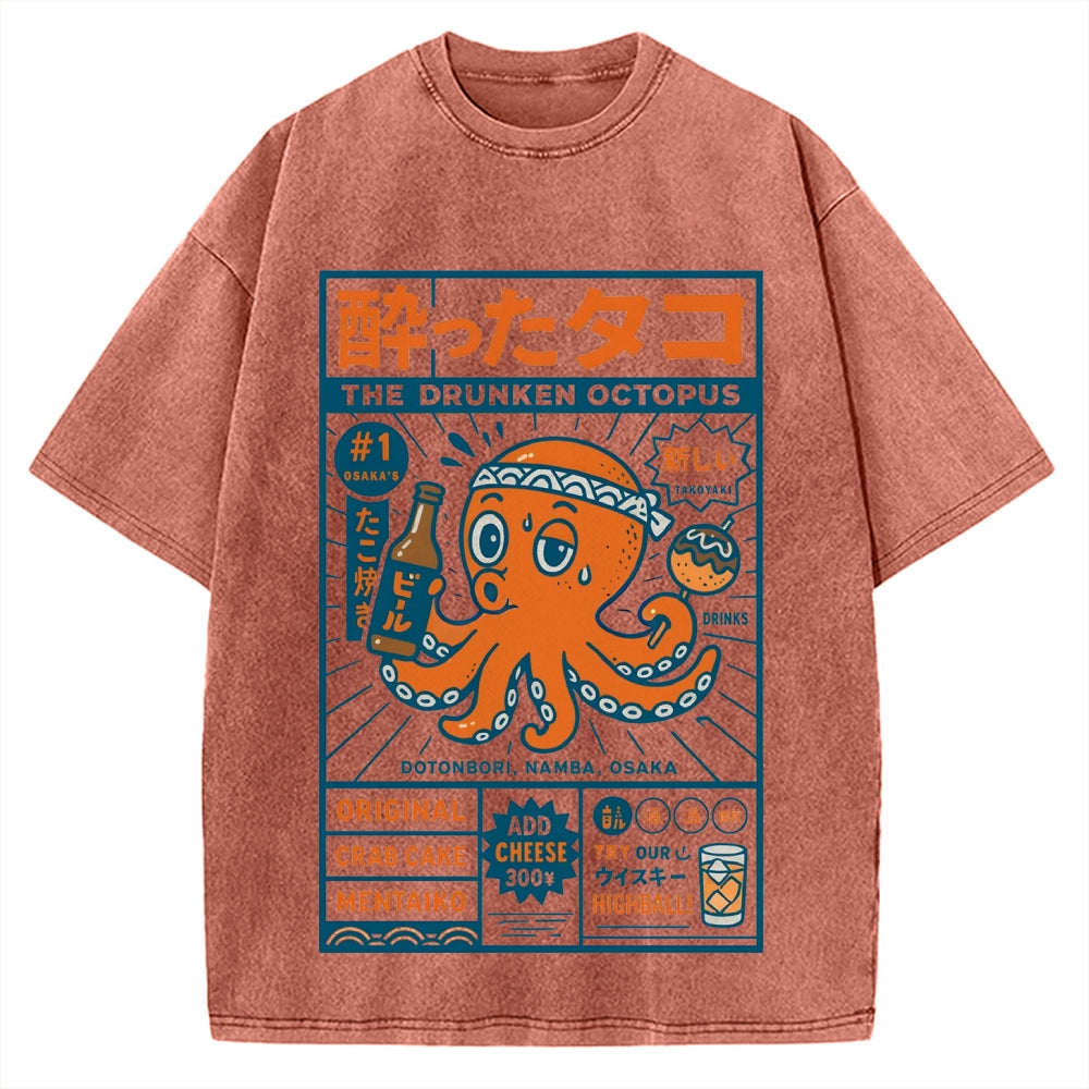 Drunken Octopus Takoyaki Vintage Washed T-shirt