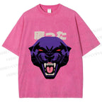 Unisex Japanese Angry Leopard Printed Washed Tee