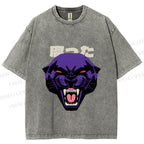 Unisex Japanese Angry Leopard Printed Washed Tee