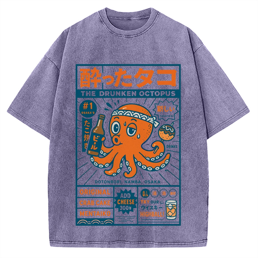 Drunken Octopus Takoyaki Vintage Washed T-shirt