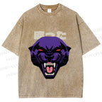 Unisex Japanese Angry Leopard Printed Washed Tee