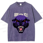 Unisex Japanese Angry Leopard Printed Washed Tee