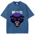 Unisex Japanese Angry Leopard Printed Washed Tee
