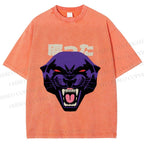 Unisex Japanese Angry Leopard Printed Washed Tee