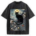 Ukiyo e Black Cat Vintage Washed T-shirt