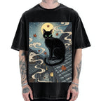 Ukiyo e Black Cat Vintage Washed T-shirt