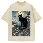 Ukiyo e Black Cat Vintage Washed T-shirt