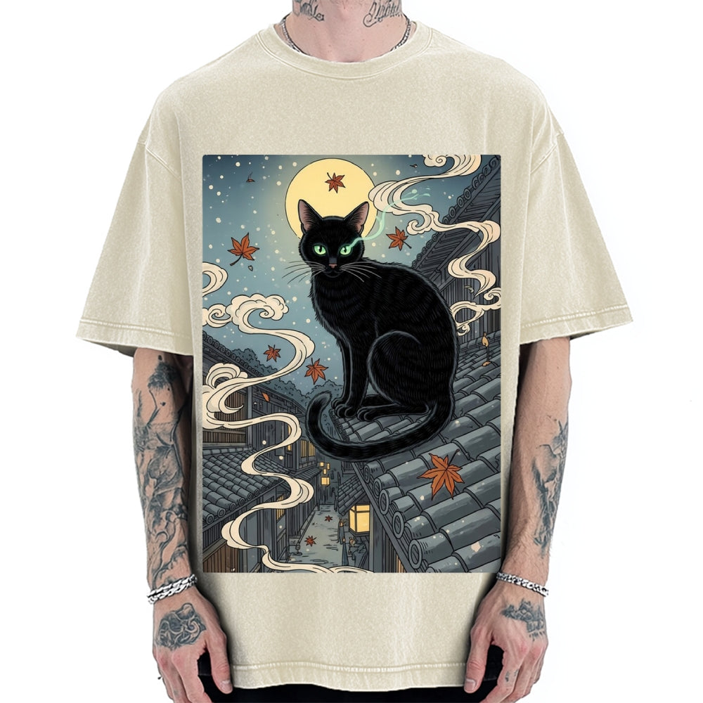 Ukiyo e Black Cat Vintage Washed T-shirt