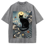Ukiyo e Black Cat Vintage Washed T-shirt