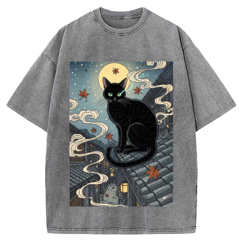 Ukiyo e Black Cat Vintage Washed T-shirt