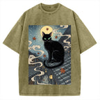Ukiyo e Black Cat Vintage Washed T-shirt
