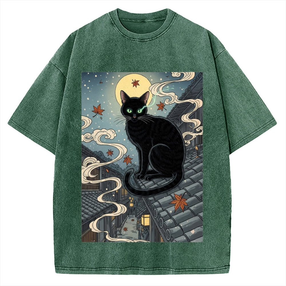 Ukiyo e Black Cat Vintage Washed T-shirt