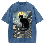 Ukiyo e Black Cat Vintage Washed T-shirt