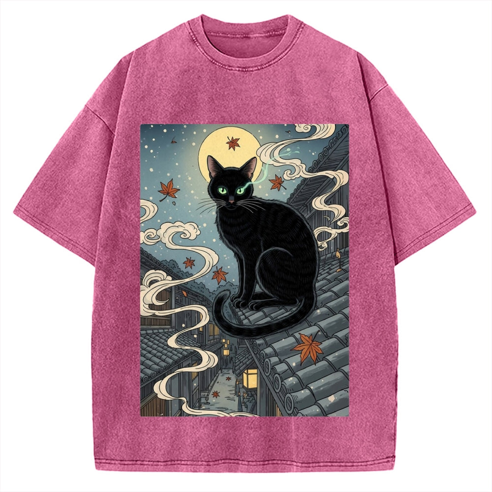 Ukiyo e Black Cat Vintage Washed T-shirt