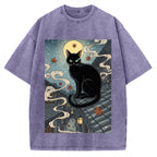 Ukiyo e Black Cat Vintage Washed T-shirt