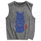 Unisex Vintage Cat Printed Washed Tank Top