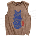 Unisex Vintage Cat Printed Washed Tank Top