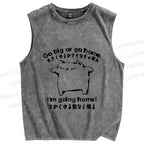 Unisex Silly Cat Go Big Or Go Home Printed Washed Tank Top
