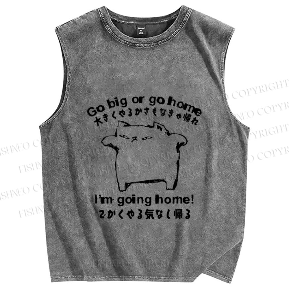 Unisex Silly Cat Go Big Or Go Home Printed Washed Tank Top