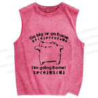 Unisex Silly Cat Go Big Or Go Home Printed Washed Tank Top