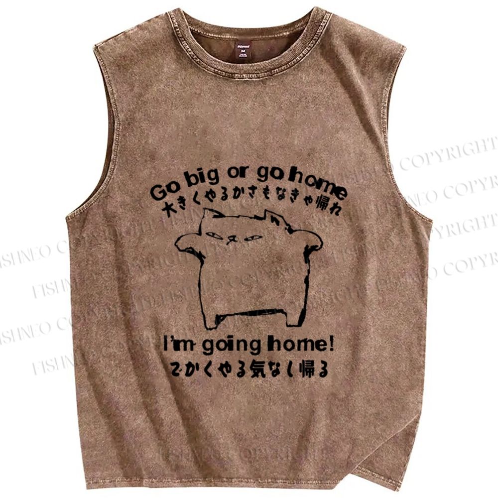 Unisex Silly Cat Go Big Or Go Home Printed Washed Tank Top
