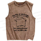 Unisex Silly Cat Go Big Or Go Home Printed Washed Tank Top