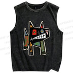 Unisex Vintage Abstract Art Printed Washed Tank Top