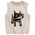Unisex Vintage Abstract Art Printed Washed Tank Top