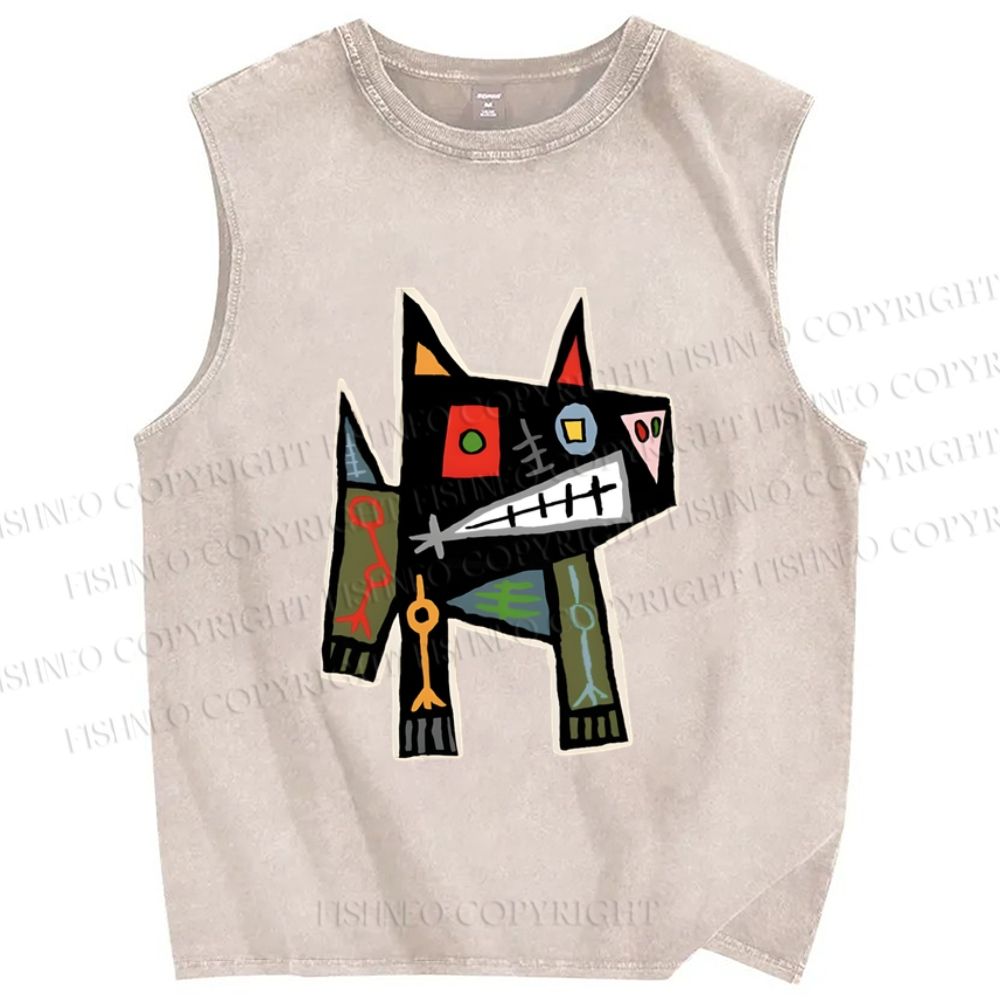 Unisex Vintage Abstract Art Printed Washed Tank Top
