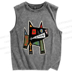 Unisex Vintage Abstract Art Printed Washed Tank Top