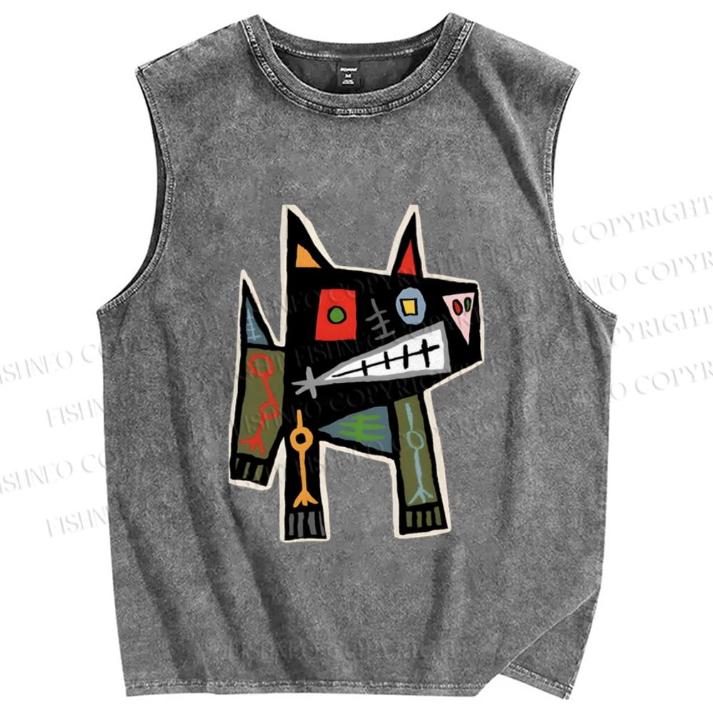 Unisex Vintage Abstract Art Printed Washed Tank Top