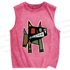 Unisex Vintage Abstract Art Printed Washed Tank Top