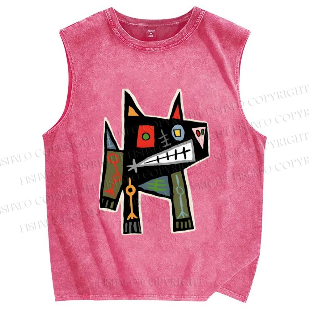 Unisex Vintage Abstract Art Printed Washed Tank Top