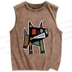 Unisex Vintage Abstract Art Printed Washed Tank Top