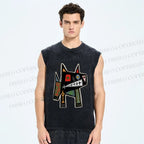 Unisex Vintage Abstract Art Printed Washed Tank Top