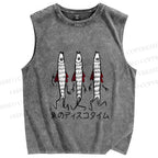 Unisex Japanese Silly Fish Printed Washed Tank Top