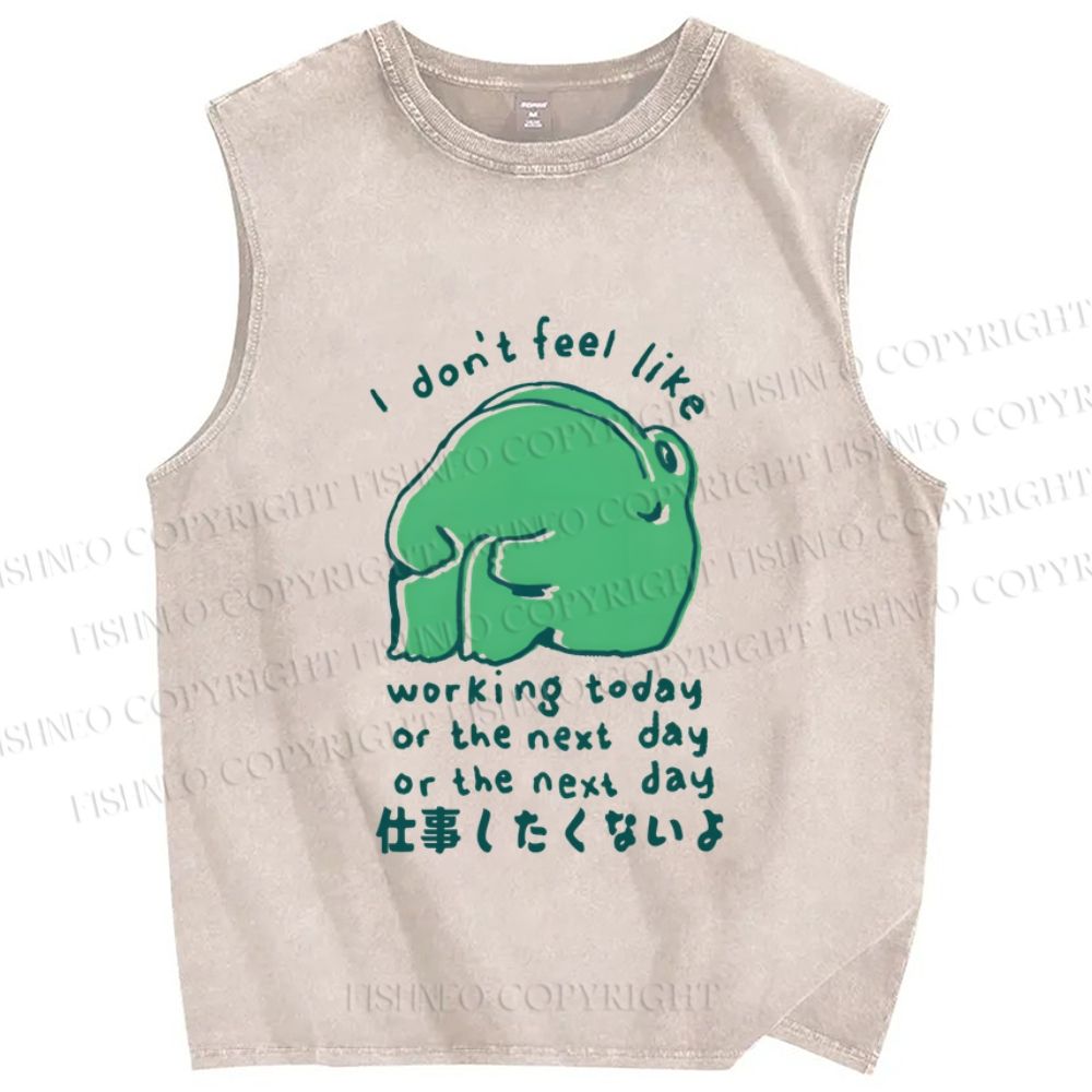 Unisex Silly Frog Don't Feel Like Working Anyday Printed Washed Tank Top