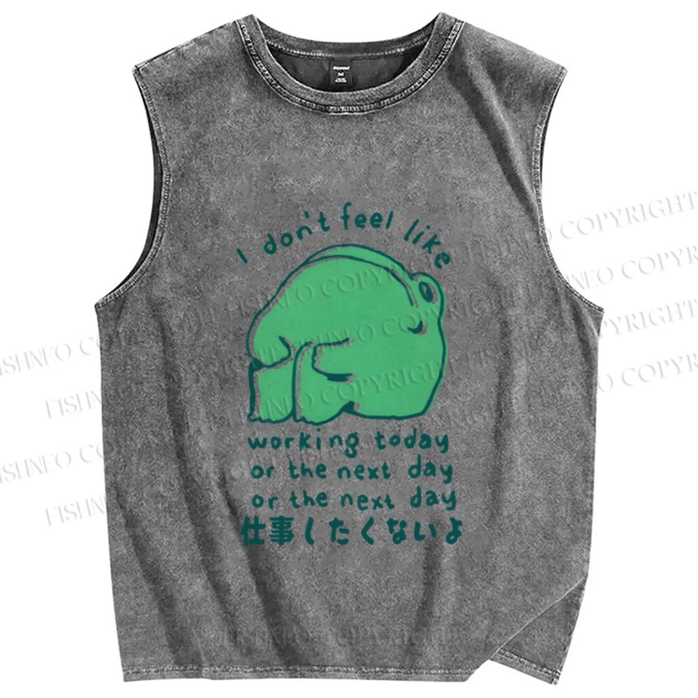 Unisex Silly Frog Don't Feel Like Working Anyday Printed Washed Tank Top