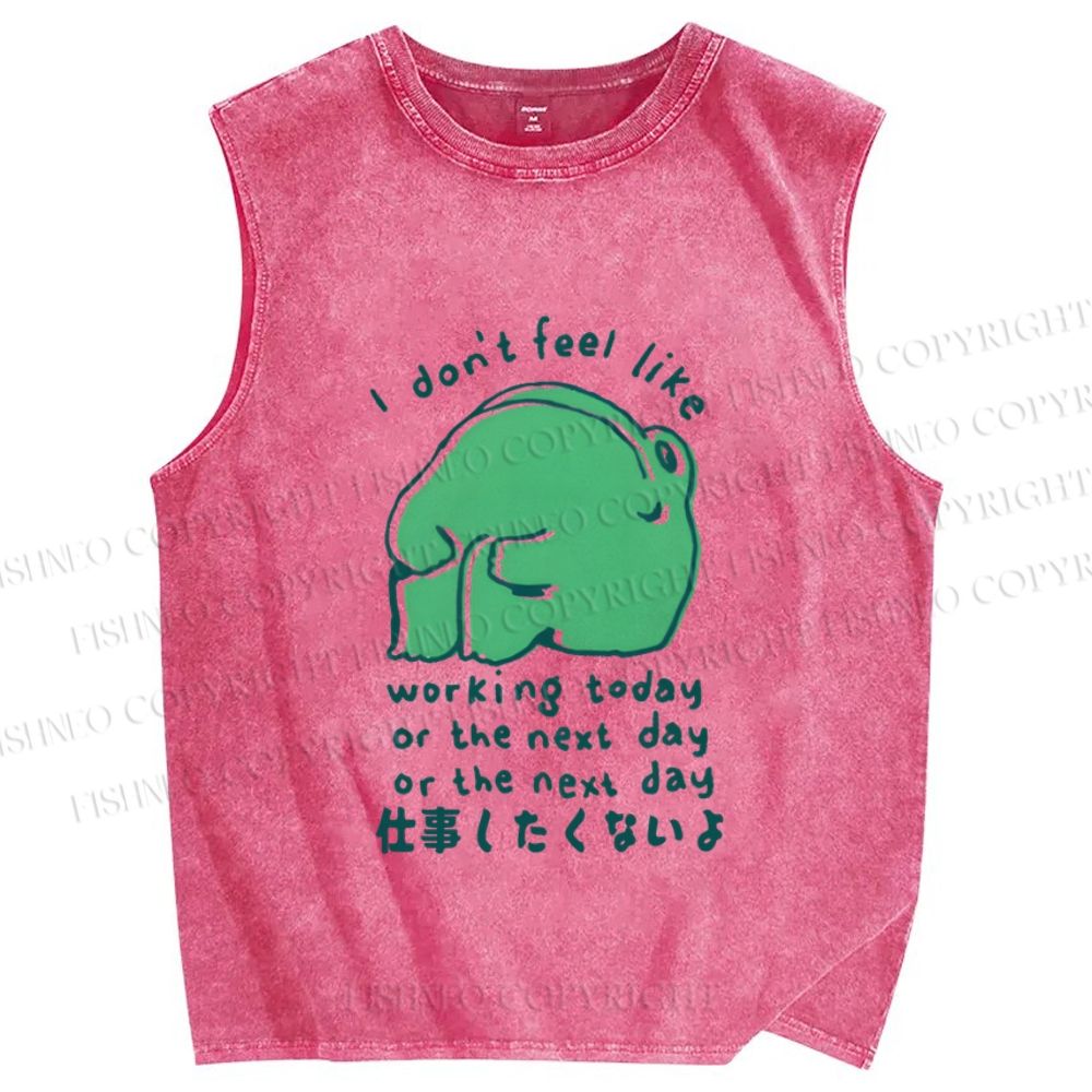 Unisex Silly Frog Don't Feel Like Working Anyday Printed Washed Tank Top