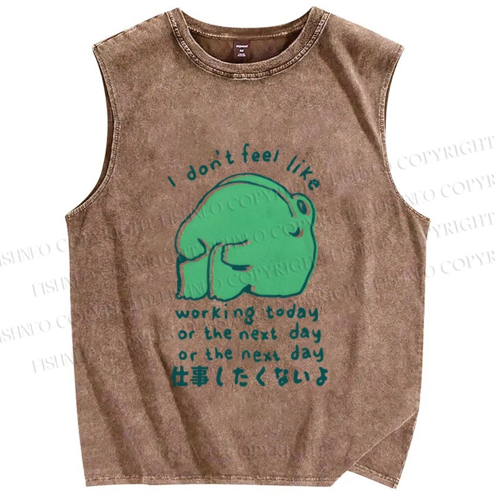 Unisex Silly Frog Don't Feel Like Working Anyday Printed Washed Tank Top
