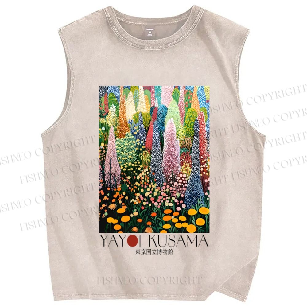 Unisex Yayoi Kusama Flowers Printed Washed Tank Top
