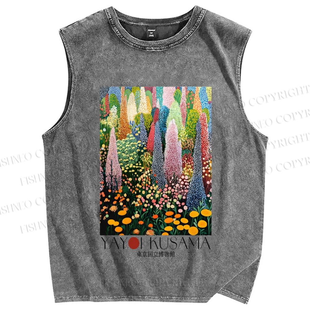 Unisex Yayoi Kusama Flowers Printed Washed Tank Top