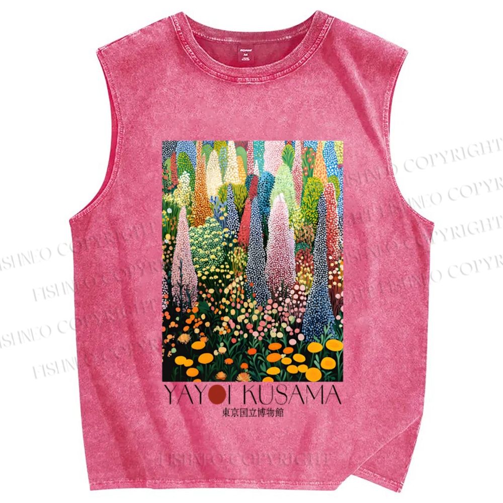 Unisex Yayoi Kusama Flowers Printed Washed Tank Top