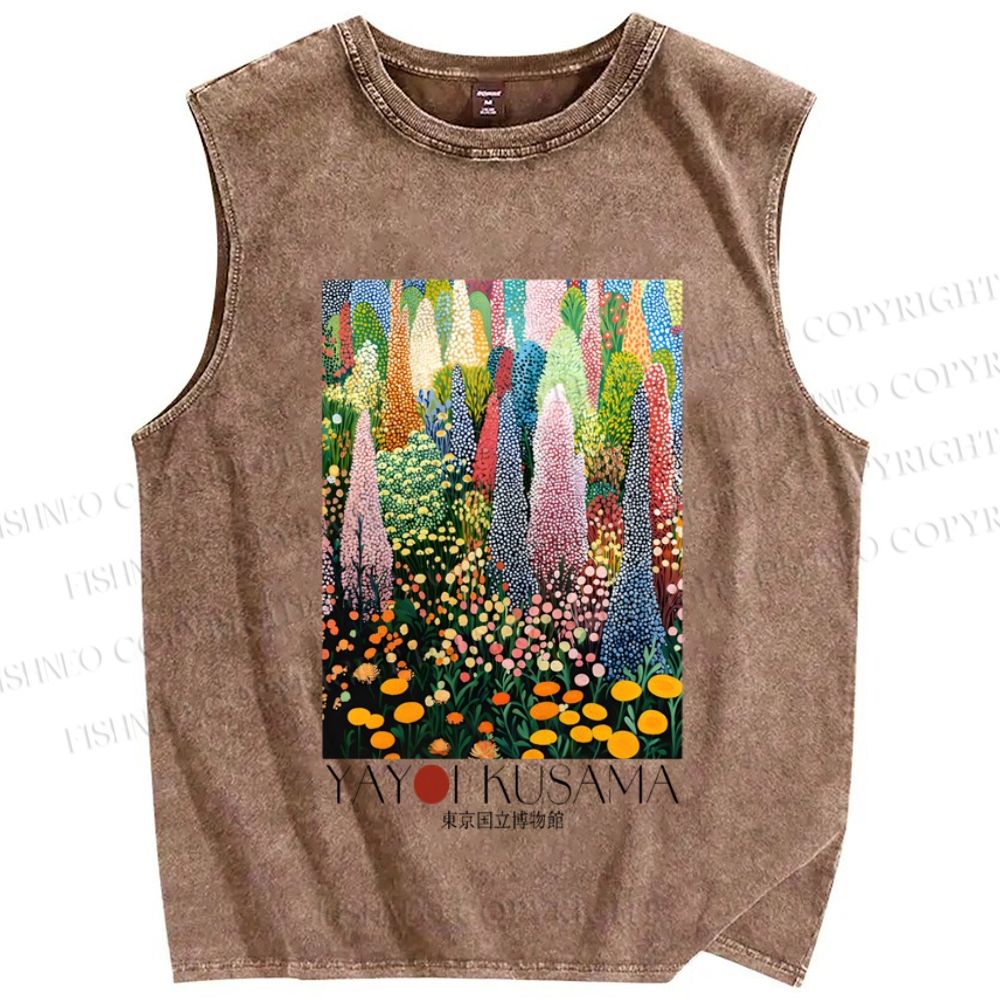 Unisex Yayoi Kusama Flowers Printed Washed Tank Top