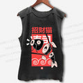 Unisex Vintage Fish Sushi Printed Washed Tank Top