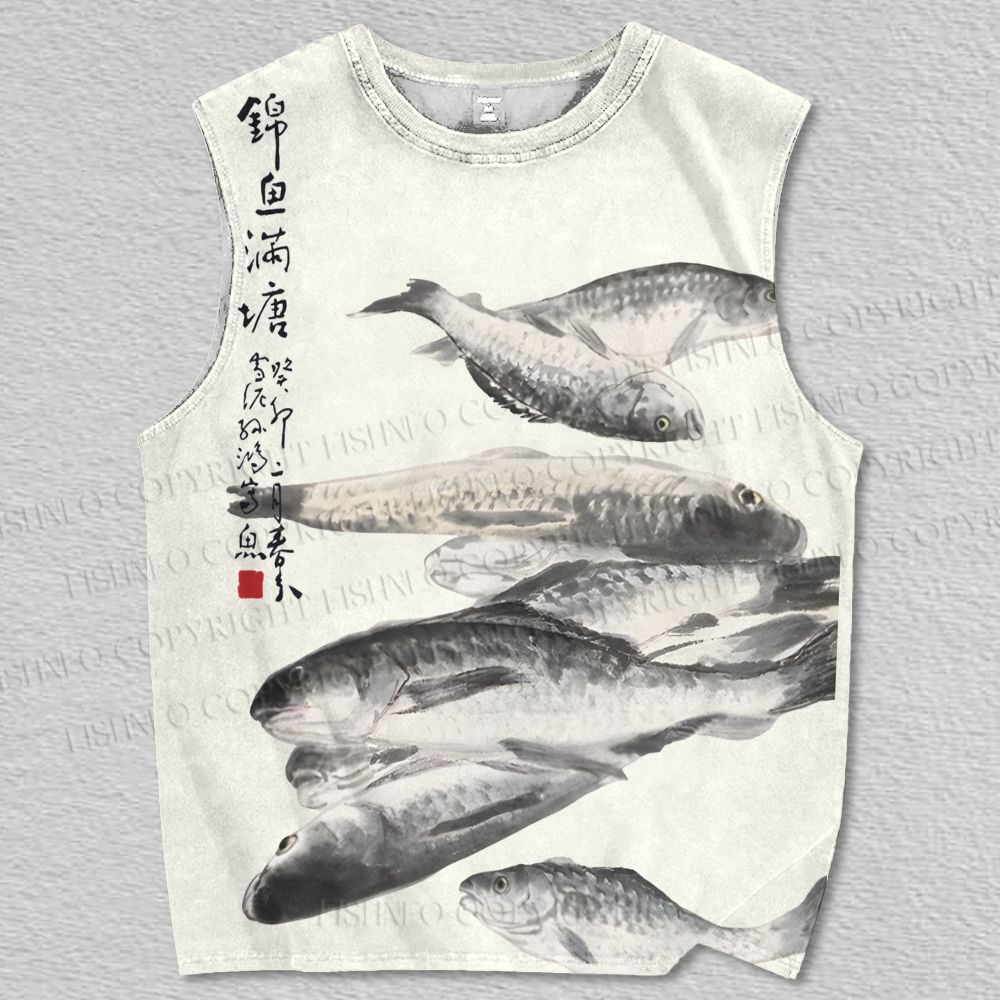 Unisex Japanese Vintage Fish Printed Tank Top