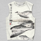 Unisex Japanese Vintage Fish Printed Tank Top