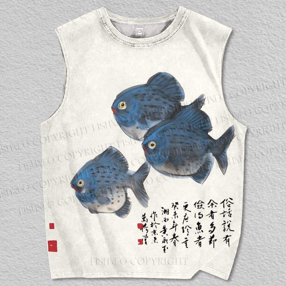 Unisex Vintage Japanese Fish Printed Tank Top